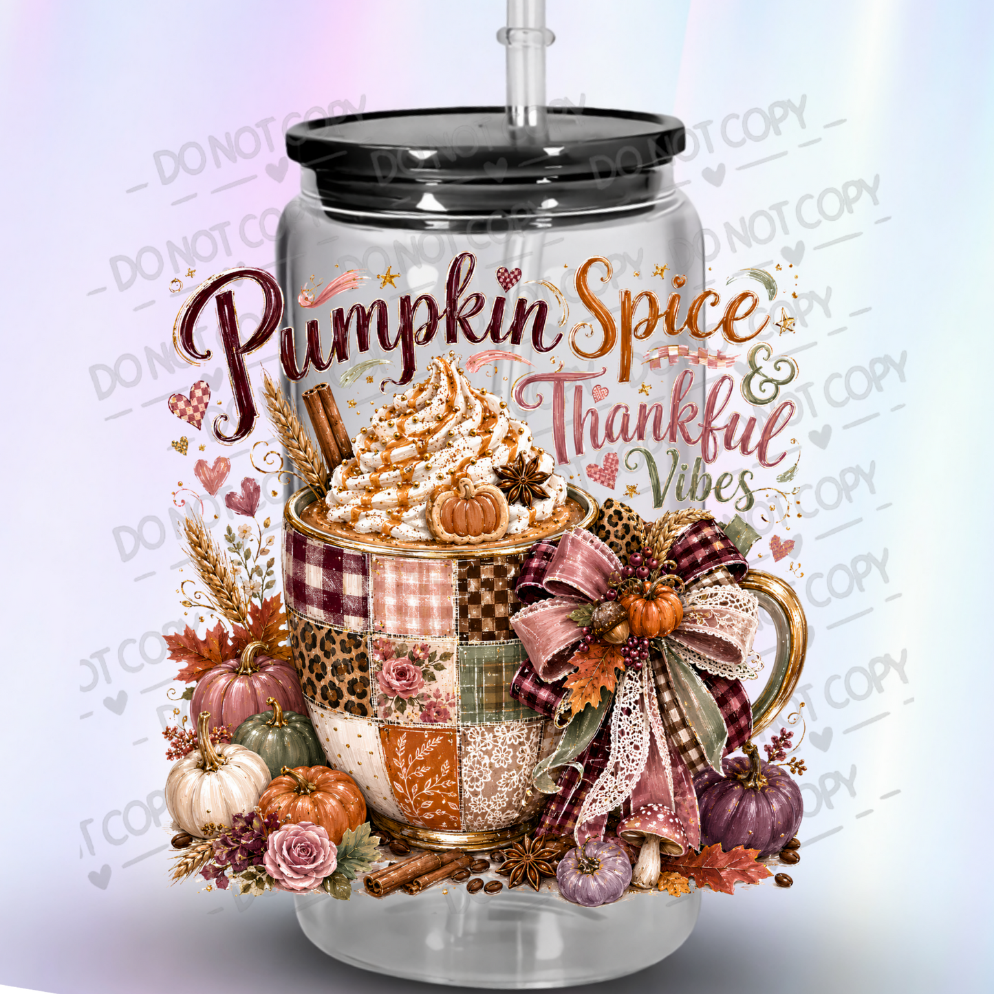 Pumpkin Spice Thankful Vibes UV DTF Decal