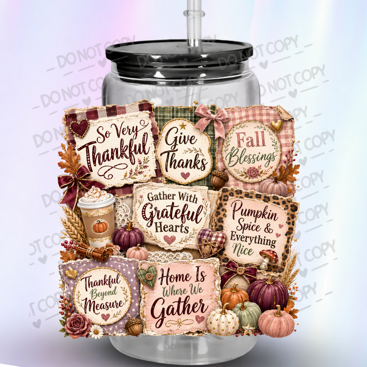 Thanksgiving Fall Pumpkin Spice Collage is a UV DTF Decal