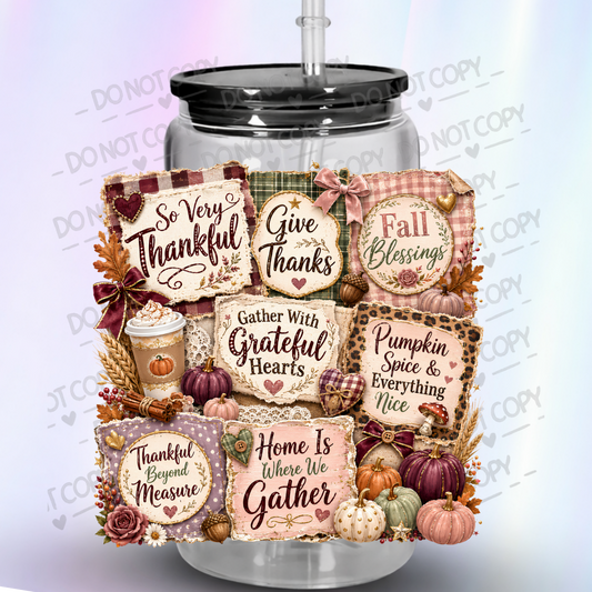 Thanksgiving Fall Pumpkin Spice Collage is a UV DTF Decal