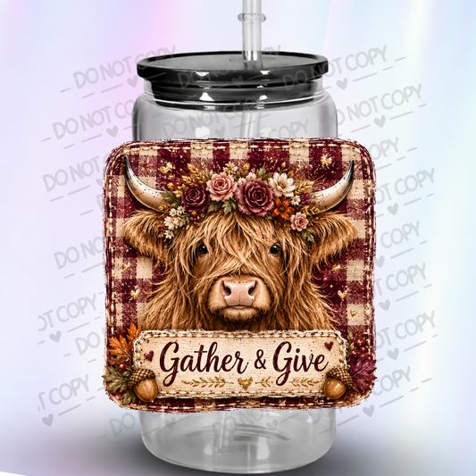 Gather & Give Highland Cow UV DTF Decal