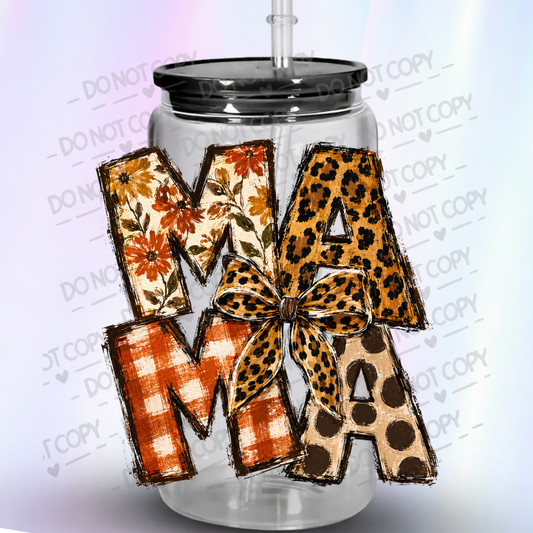 MAMA Mixed Pattern Leopard Bow UV DTF Decal