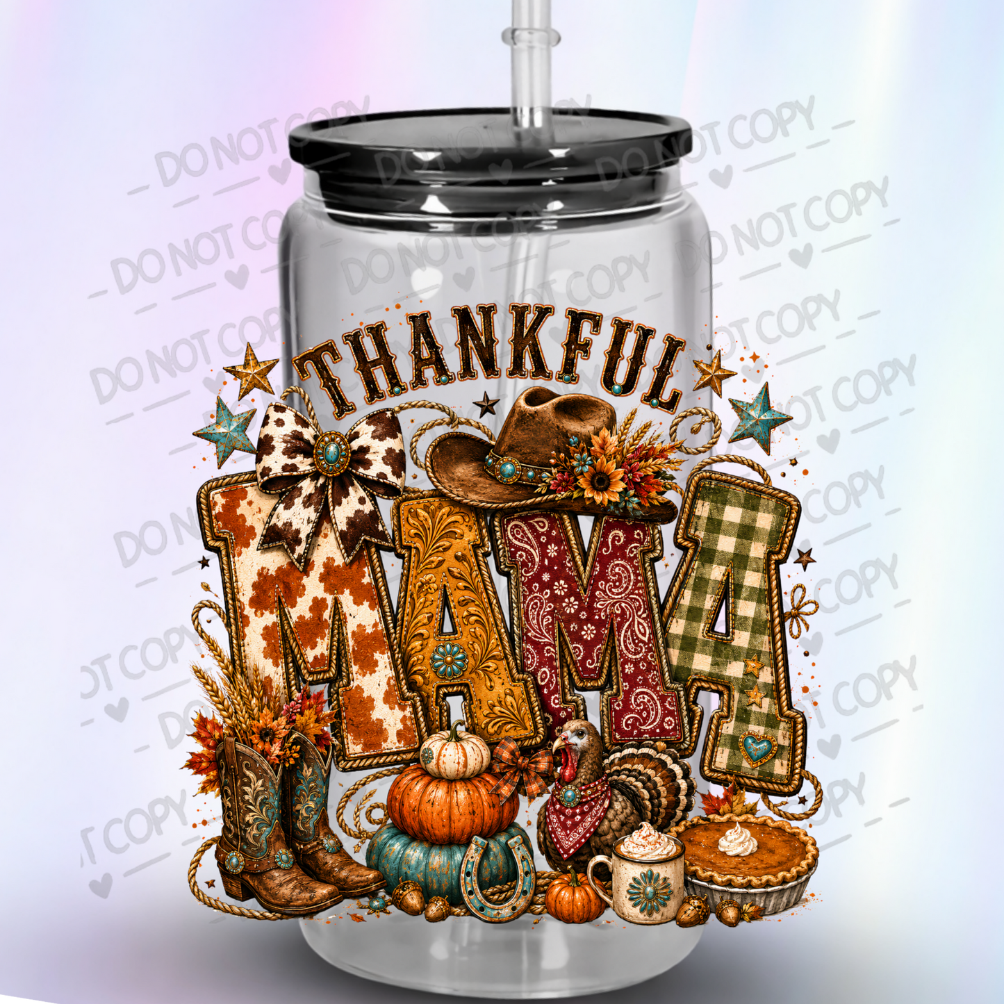 Thankful Mama Western Thanksgiving UV DTF Decal