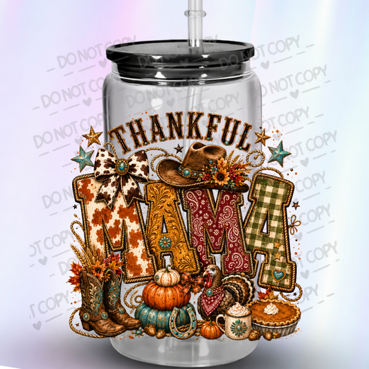 Thankful Mama Western Thanksgiving UV DTF Decal