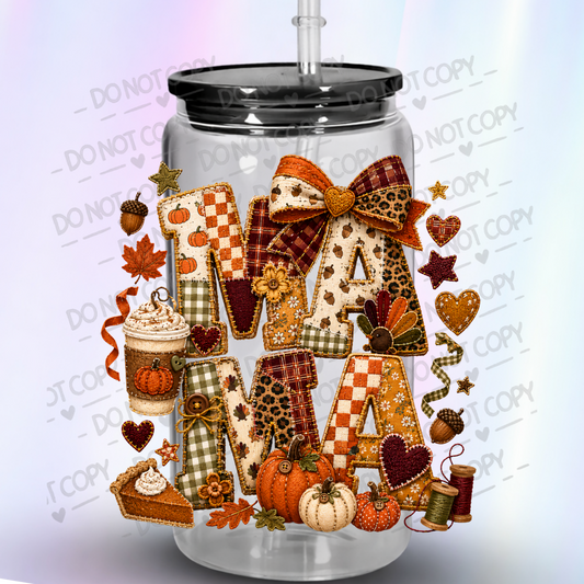 Fall Patchwork Mama UV DTF Decal