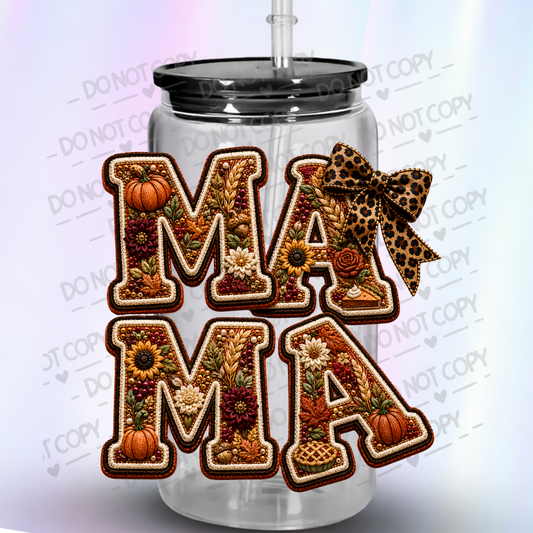 Fall Floral Embroidered Mama UV DTF Decal