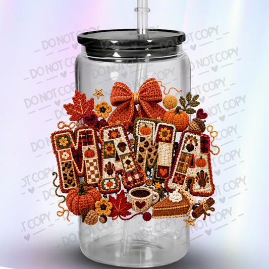Mama Fall Thanksgiving Crochet UV DTF Decal