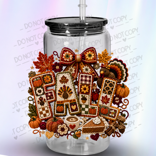 Crochet Fall FALL Letters Autumn UV DTF Decal
