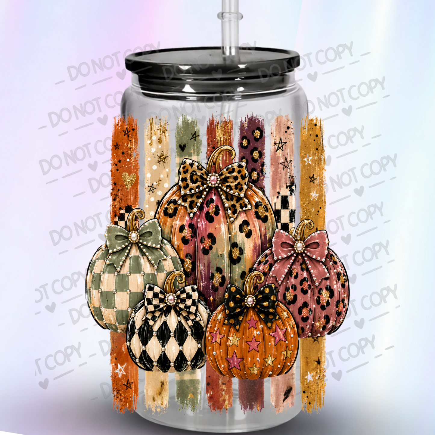 Glam Patterned Pumpkins Bow Cluster UV DTF Decal
