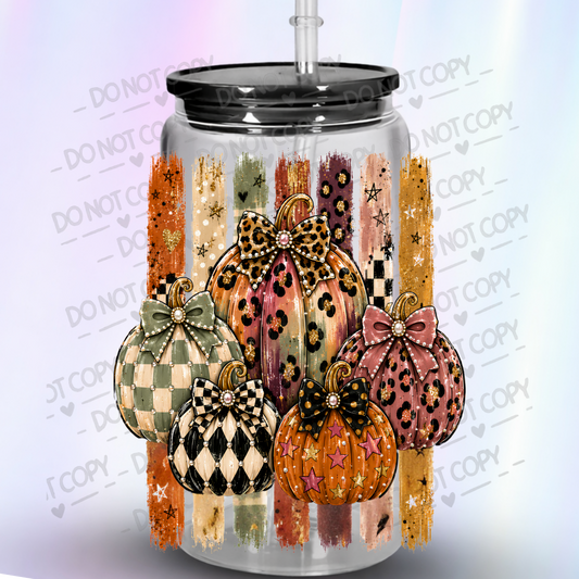 Glam Patterned Pumpkins Bow Cluster UV DTF Decal