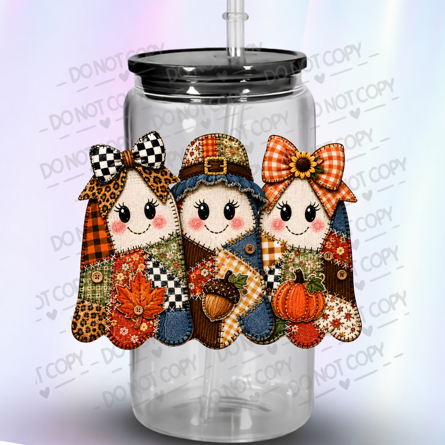 Autumn Patchwork Ghost Trio UV DTF Decal