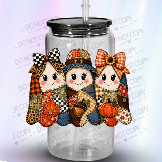 Autumn Patchwork Ghost Trio UV DTF Decal