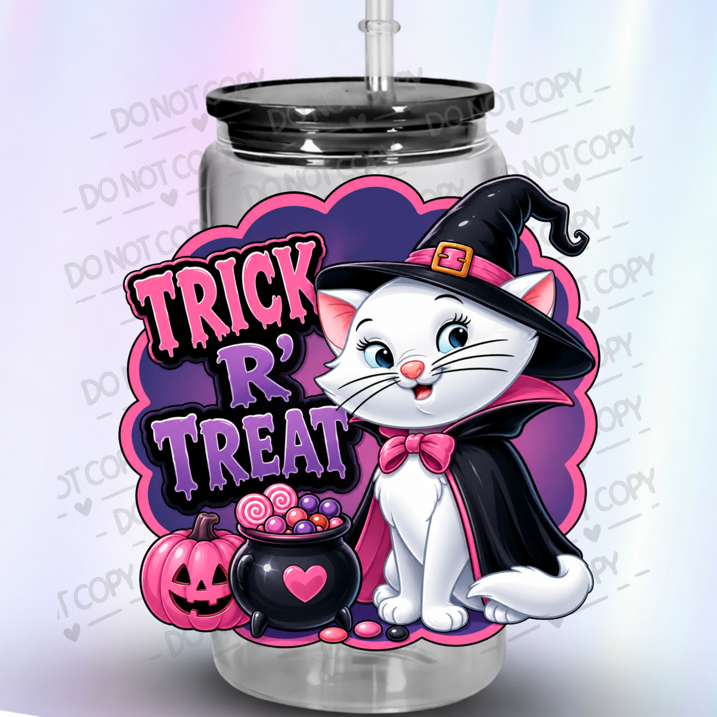 Trick R Treat Halloween Witch Cat UV DTF Decal