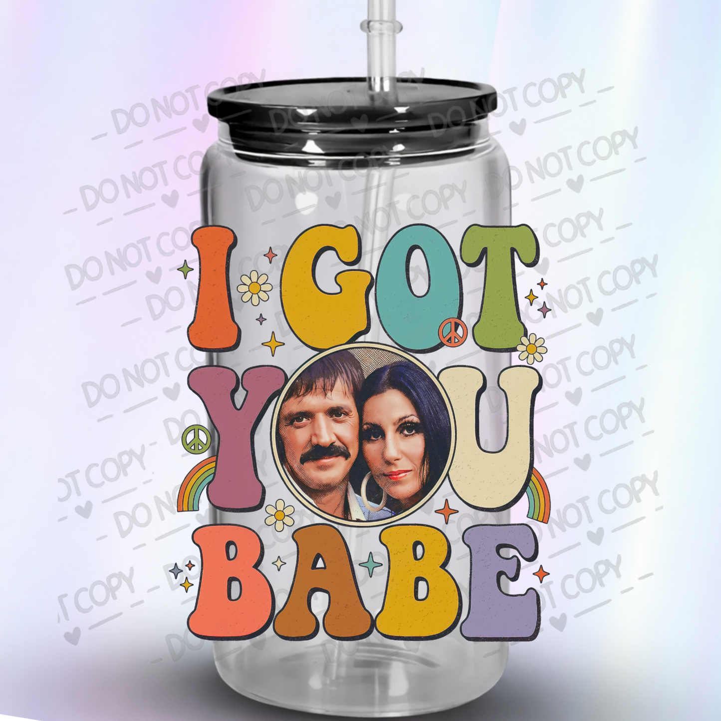 Sonny & Cher I Got You Babe this is a UV DTF Decal