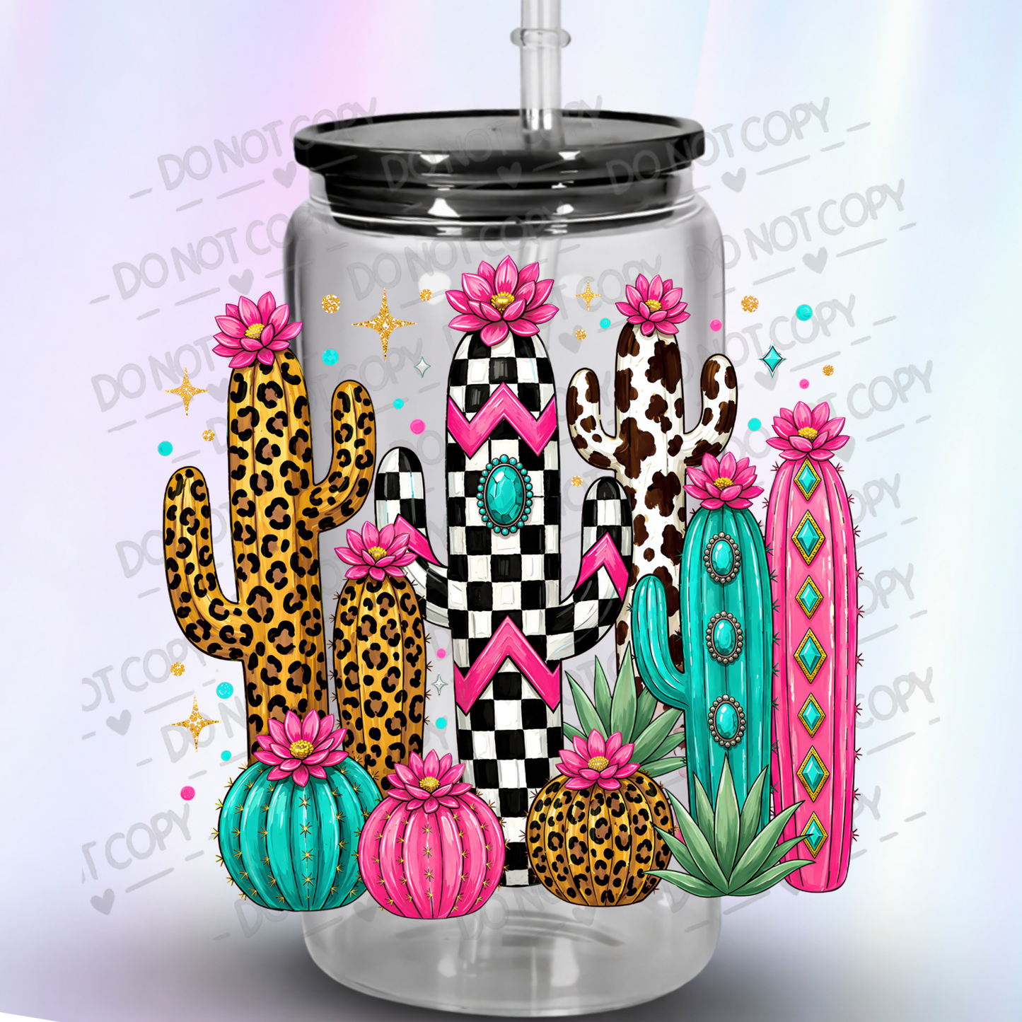 Boho Cactus Cluster UV DTF Decal