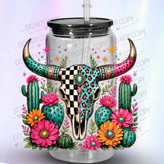 Boho Bull Skull Floral UV DTF Decal