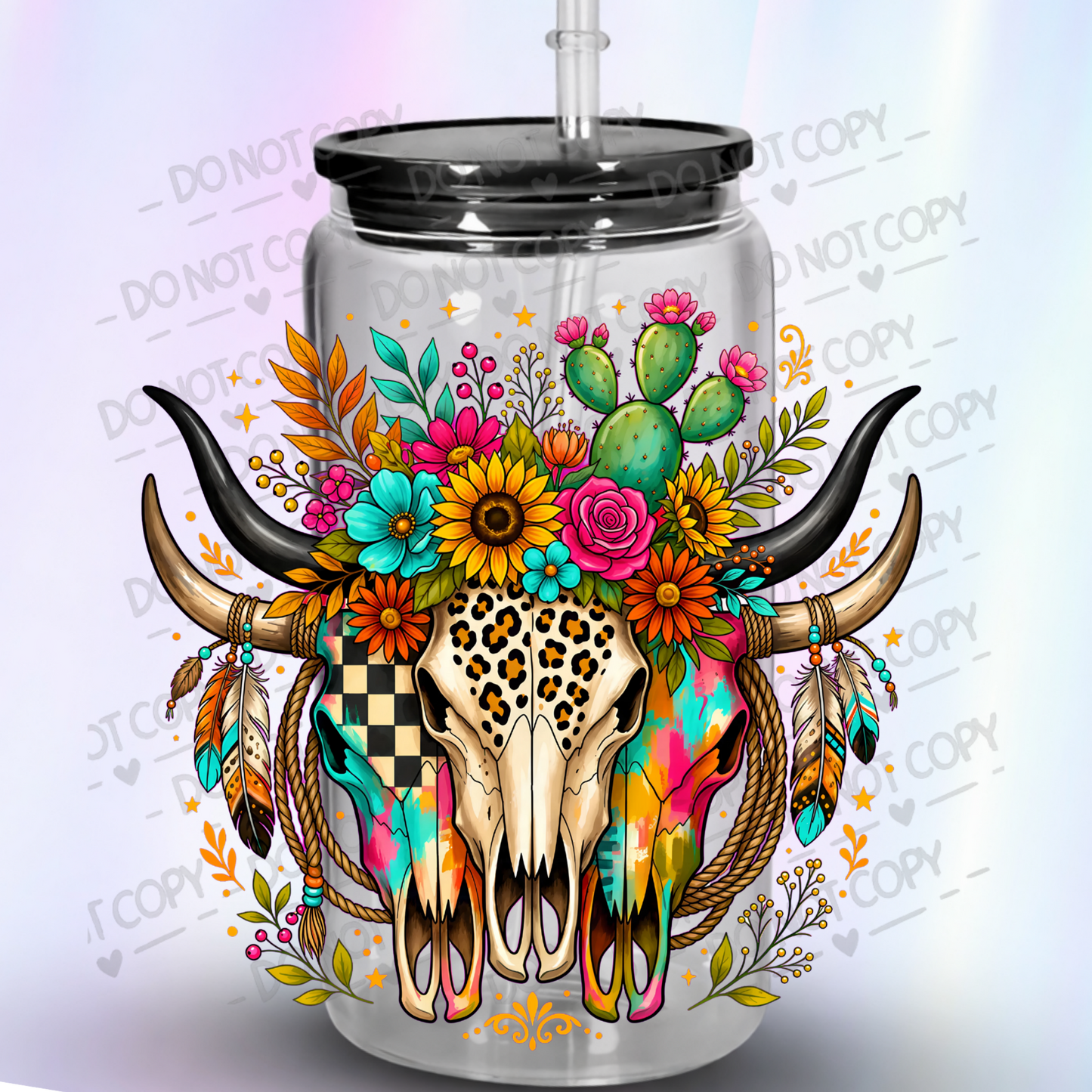 Boho Bull Skull Floral Western is a UV DTF Decal