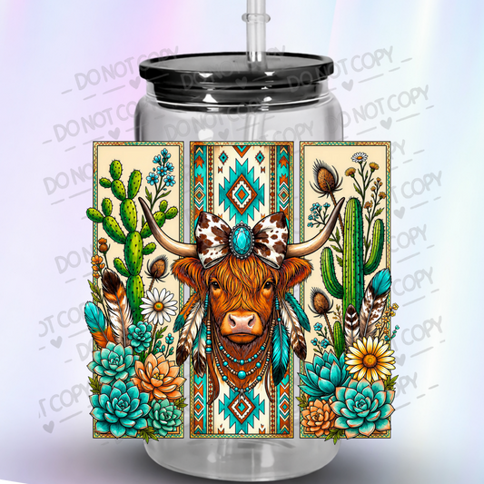 Boho Highland Cow Western UV DTF Decal
