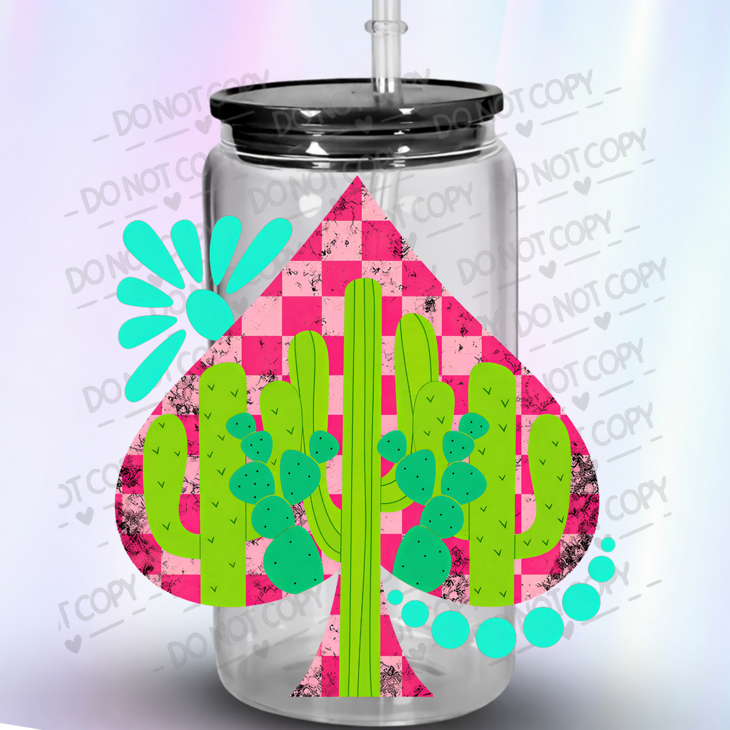 Pink Checkered Spade Cactus UV DTF Decal