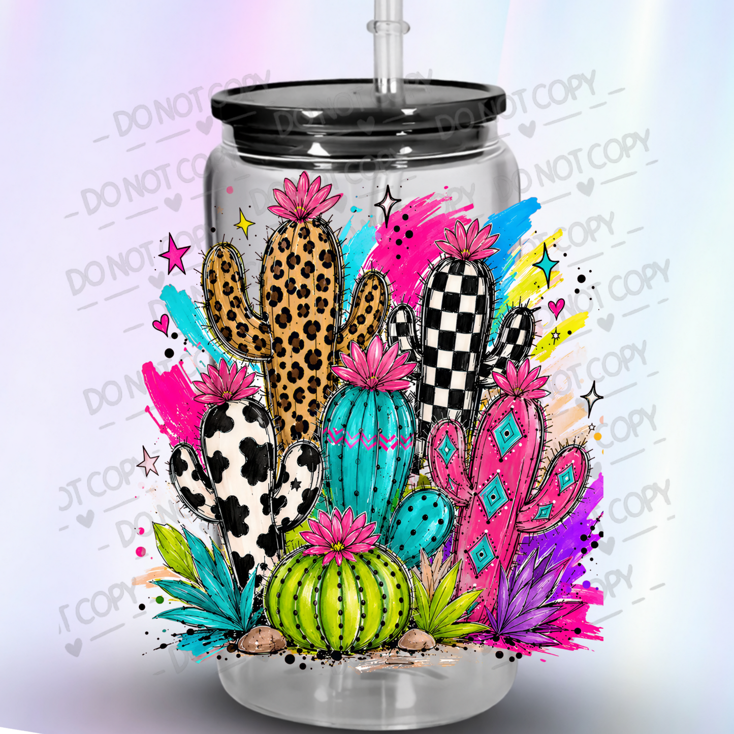 Boho Patterned Cactus Cluster UV DTF Decal