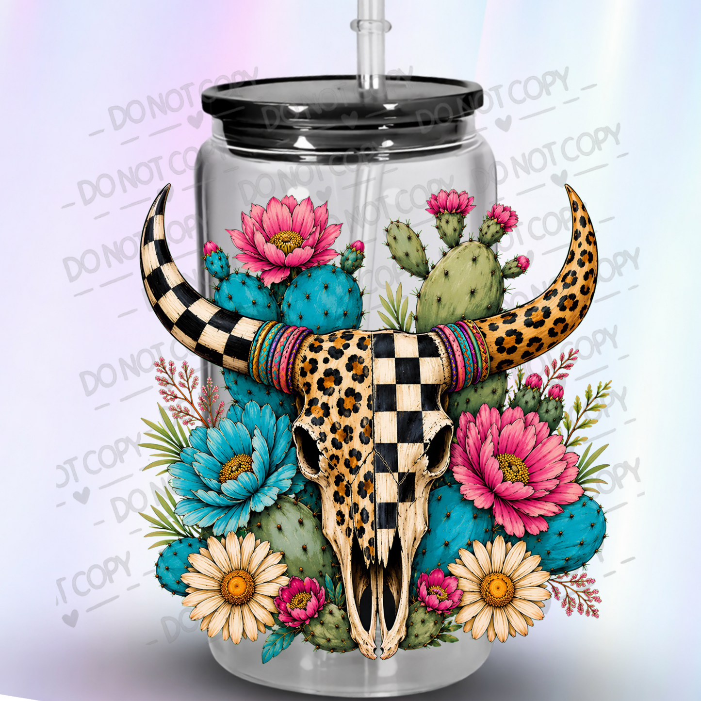 Boho Bull Skull Floral Western is a UV DTF Decal