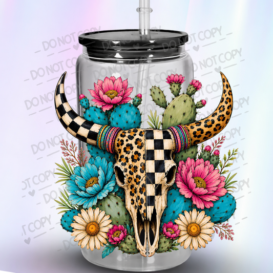 Boho Bull Skull Floral Western is a UV DTF Decal