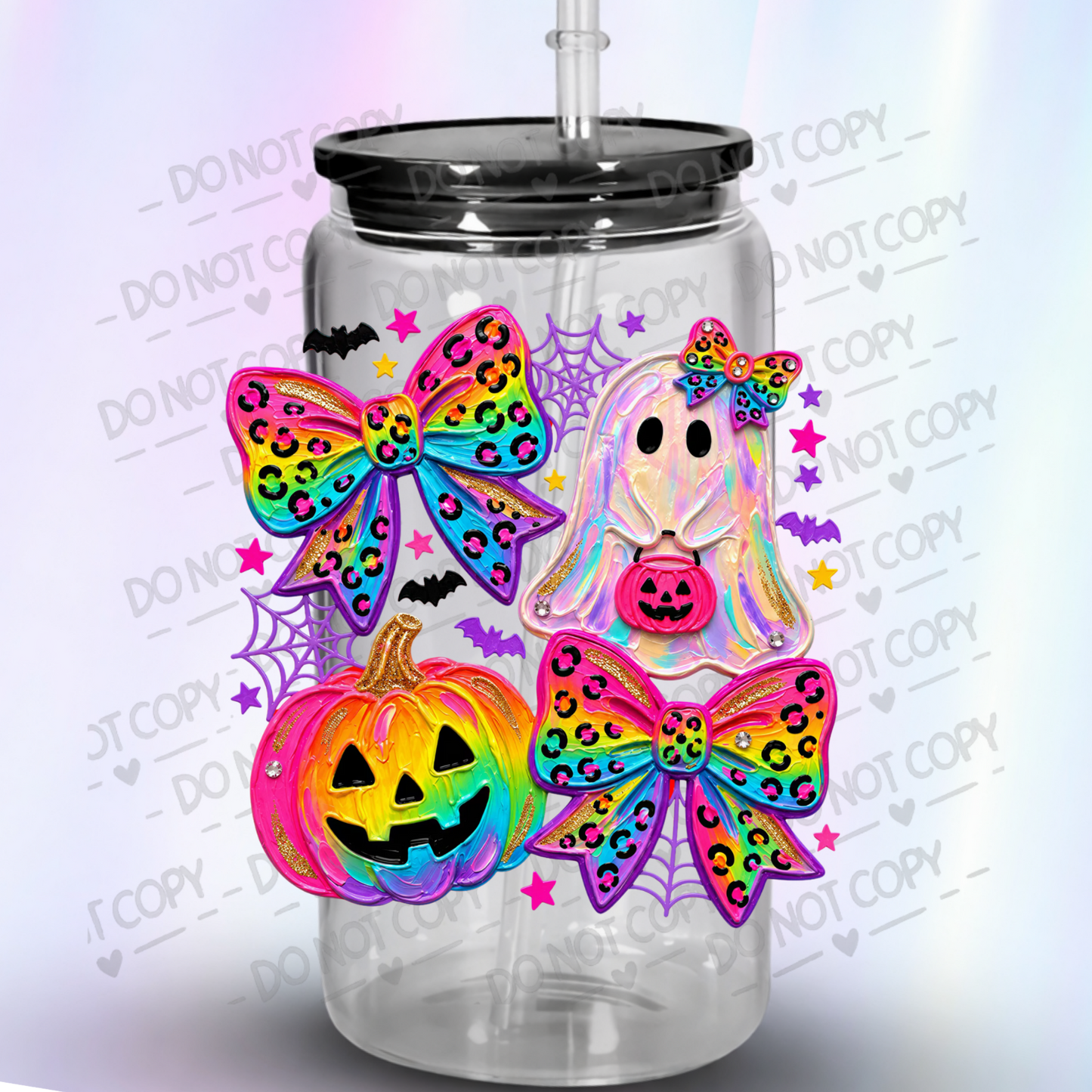 Neon Halloween Ghost Pumpkin Bows UV DTF Decal