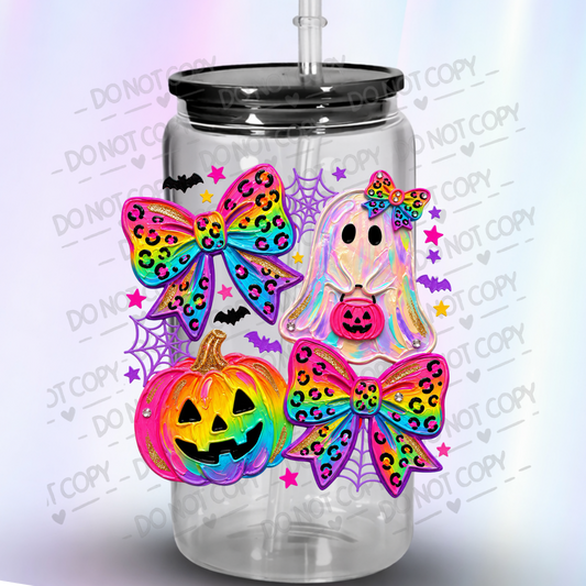 Neon Halloween Ghost Pumpkin Bows UV DTF Decal