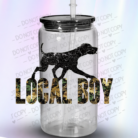 Camo Local Boy Hunting Dog UV DTF Decal