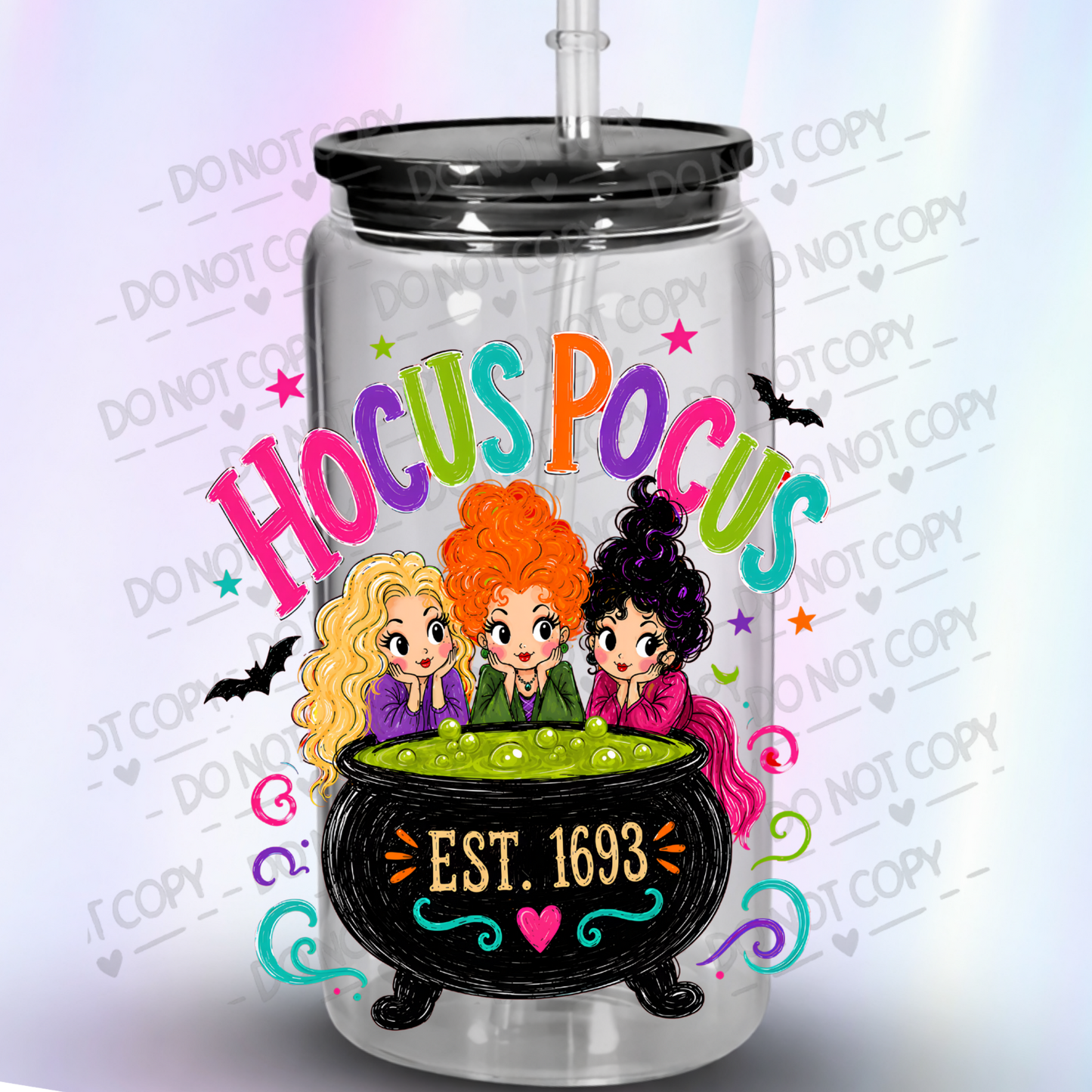 Hocus Pocus Sanderson Sisters Cauldron Est 1693 is a UV DTF Decal