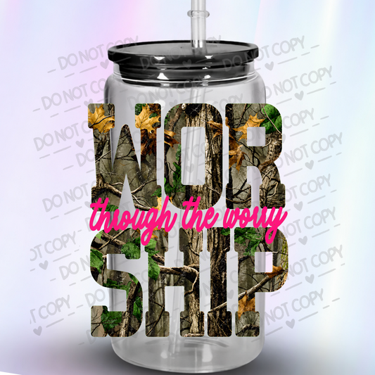 Worship Through The Worry Camo UV DTF Decal