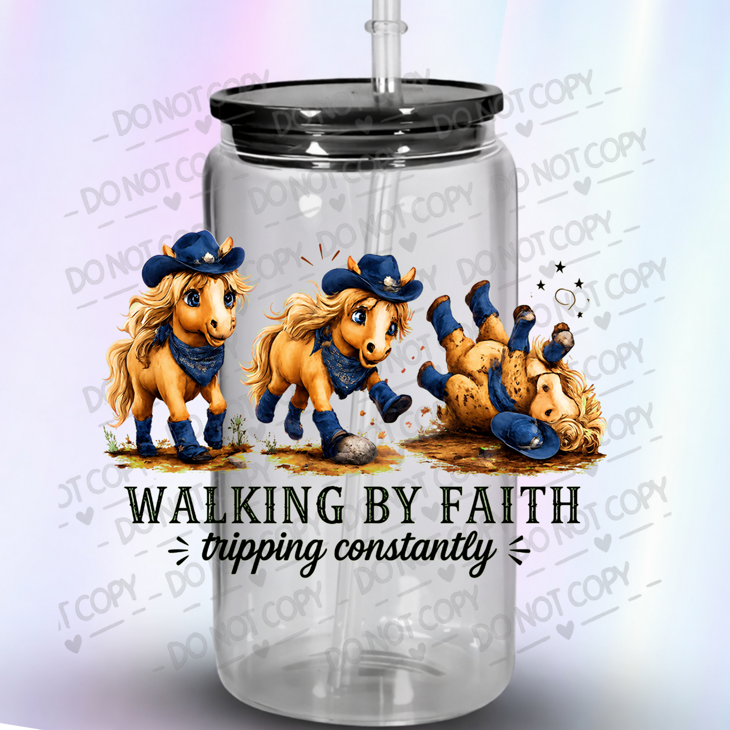 Clumsy Cowboy Pony Faith UV DTF Decal