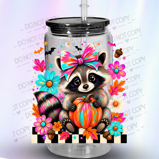 Cute Raccoon Fall Pumpkin UV DTF Decal