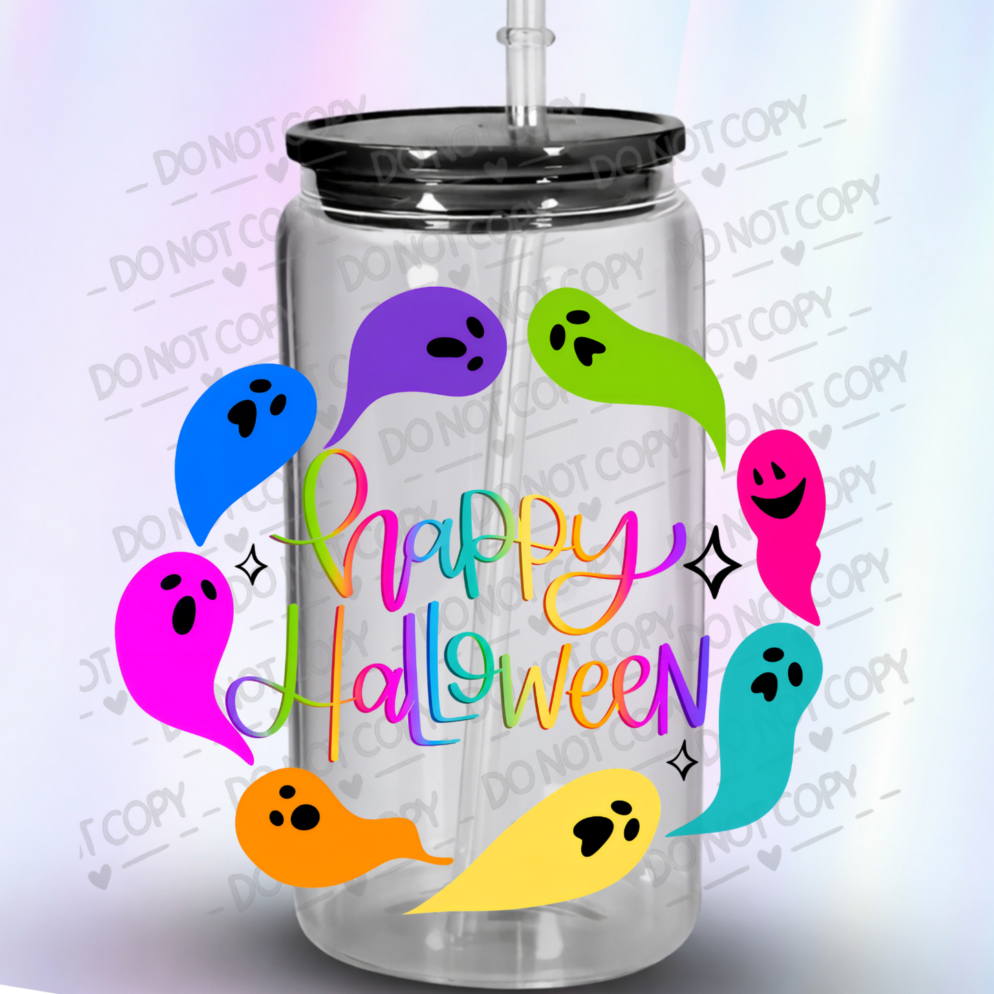 Happy Halloween Colorful Ghosts UV DTF Decal