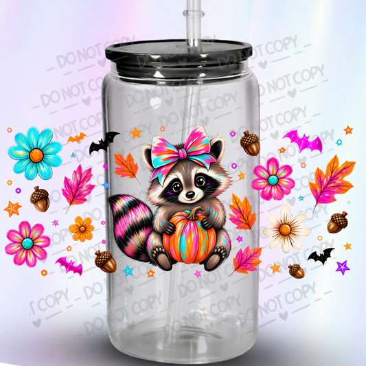 Cute Raccoon Fall Pumpkin UV DTF Wrap