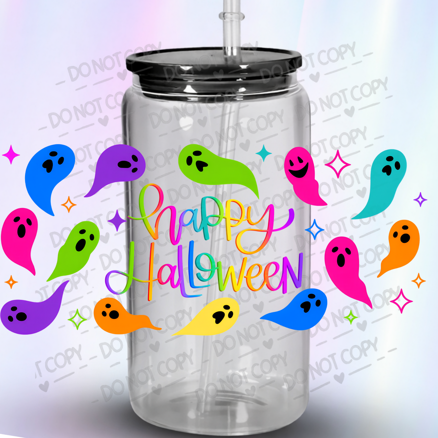 Colorful Ghost Happy Halloween UV DTF Wrap