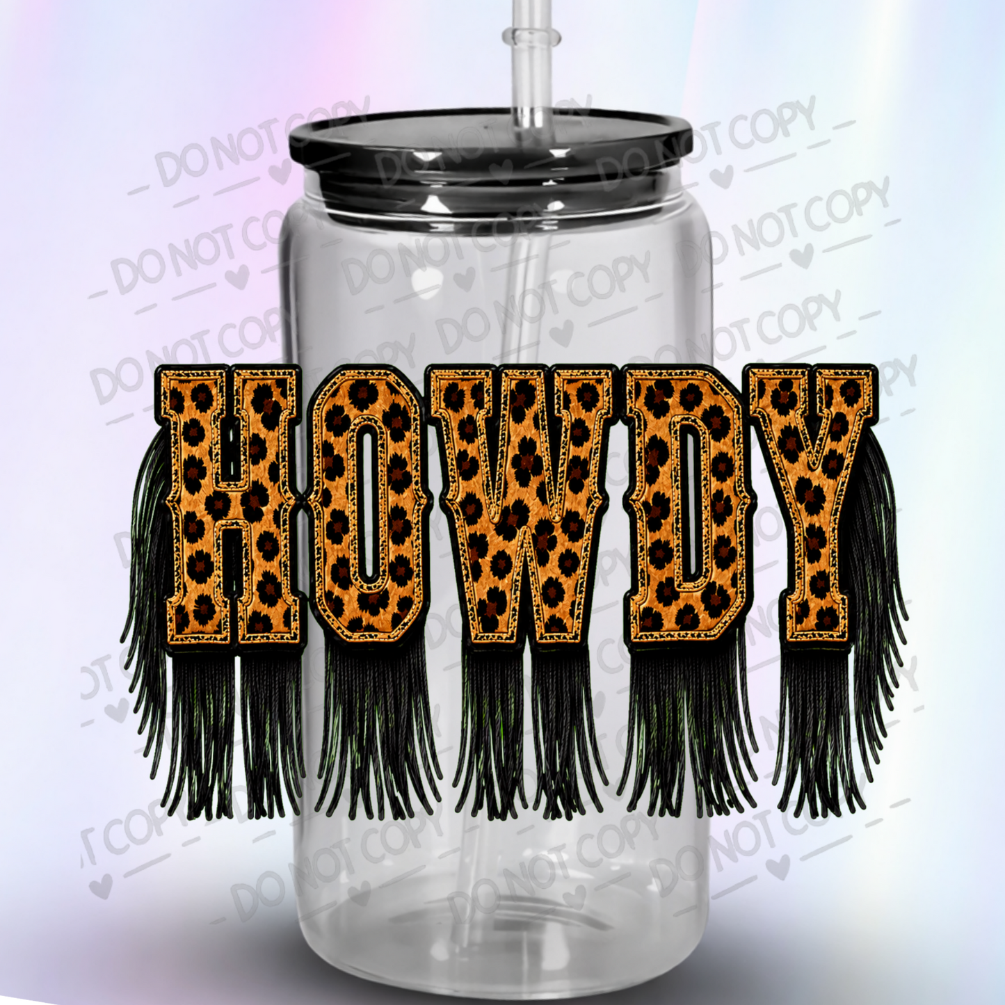 Howdy Leopard Fringe Letters UV DTF Decal