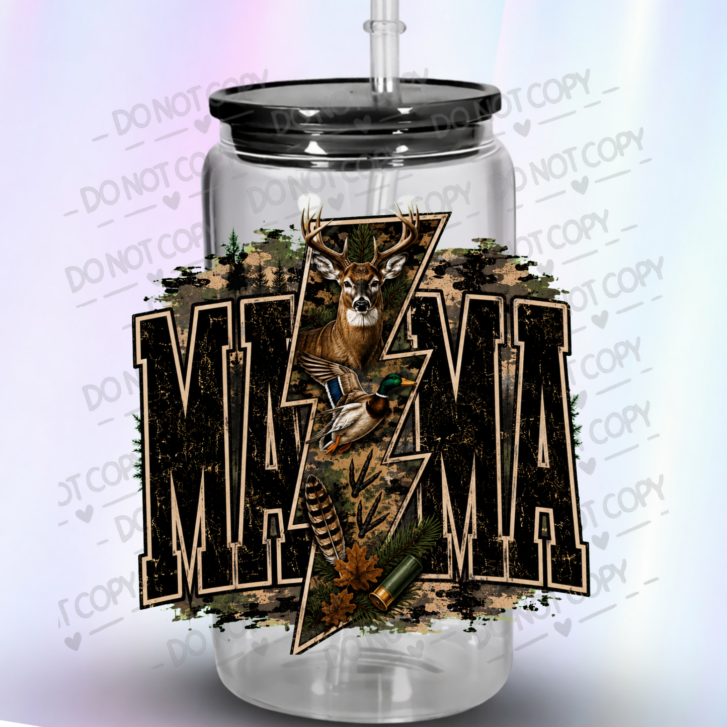 Hunting Mama Lightning Bolt Camo UV DTF Decal