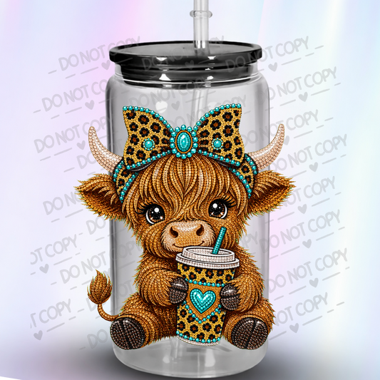 Cute Highland Cow Coffee UV DTF Decal