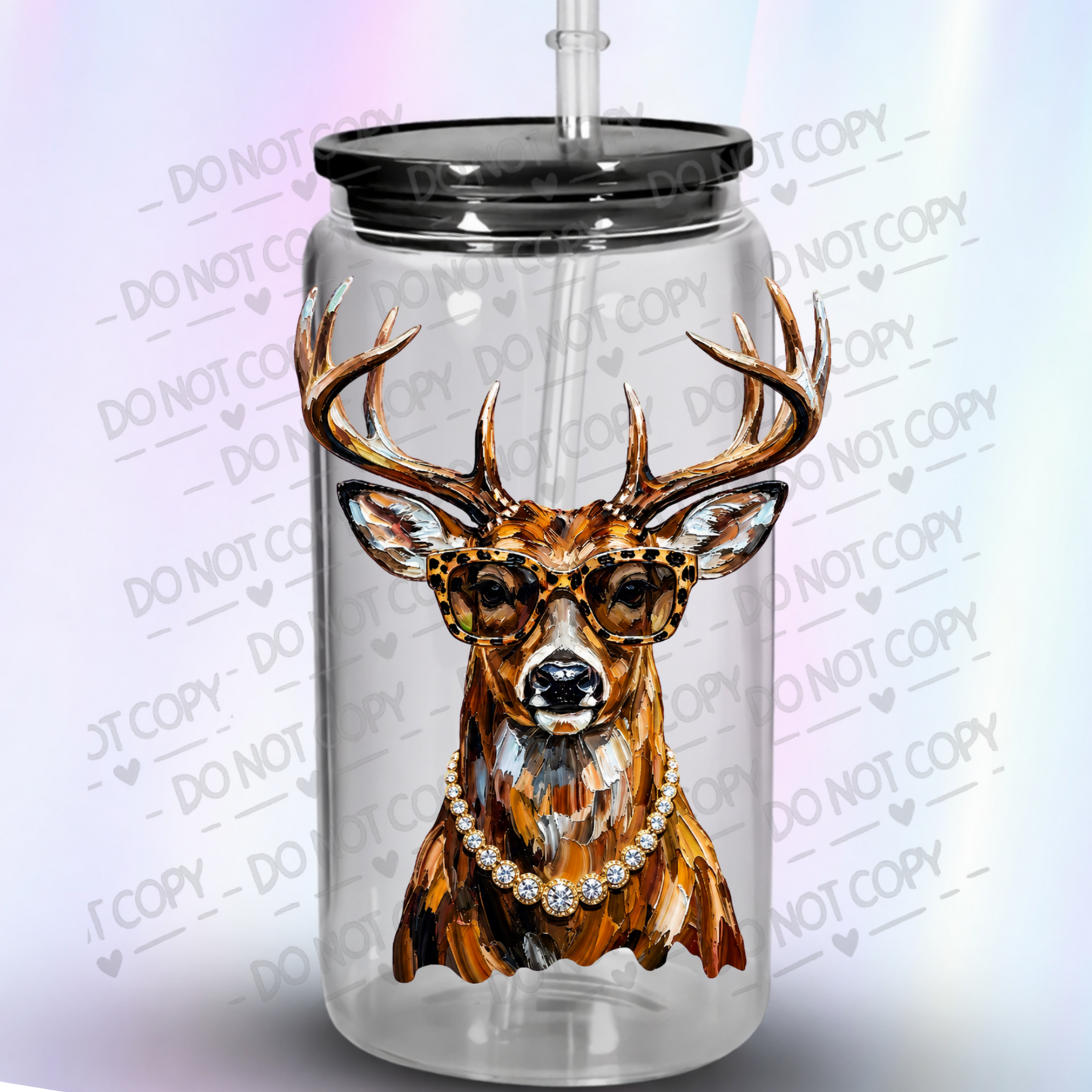 Glamorous Buck With Leopard Sunglasses This Is A UV DTF Decal
