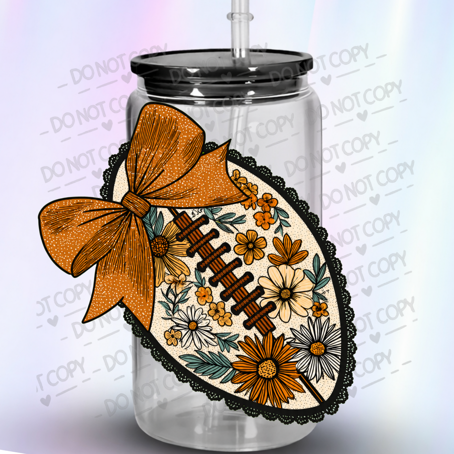 Floral Football Bow UV DTF Decal