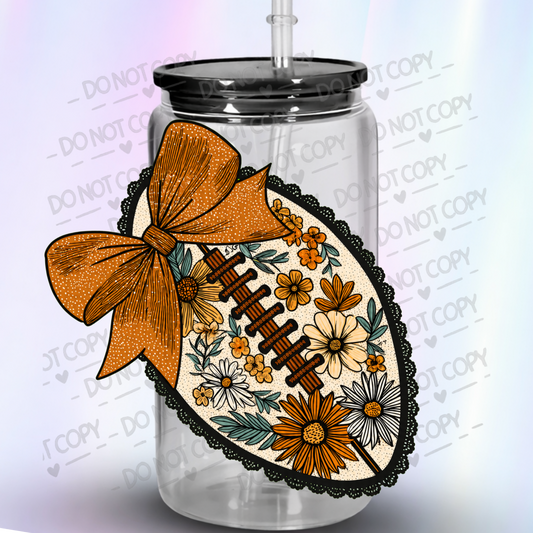 Floral Football Bow UV DTF Decal