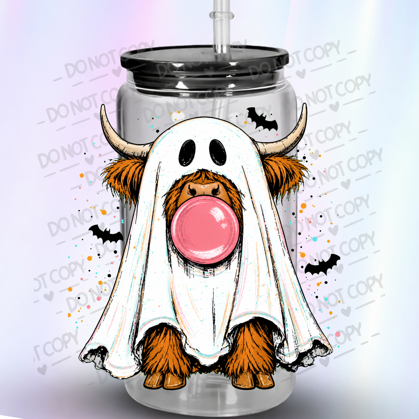 Highland Cow Ghost Bubblegum Halloween UV DTF Decal