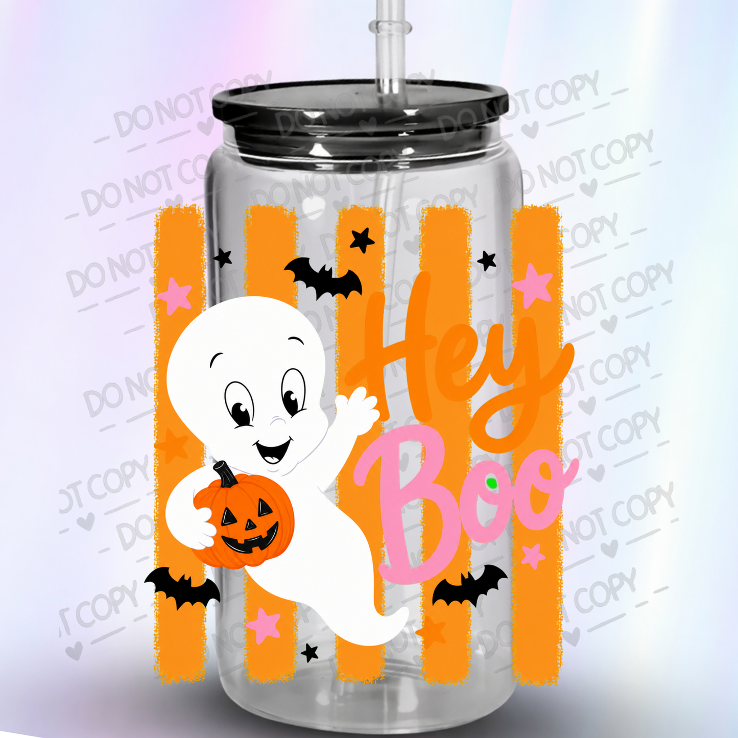 Cute Ghost Hey Boo Halloween UV DTF Decal