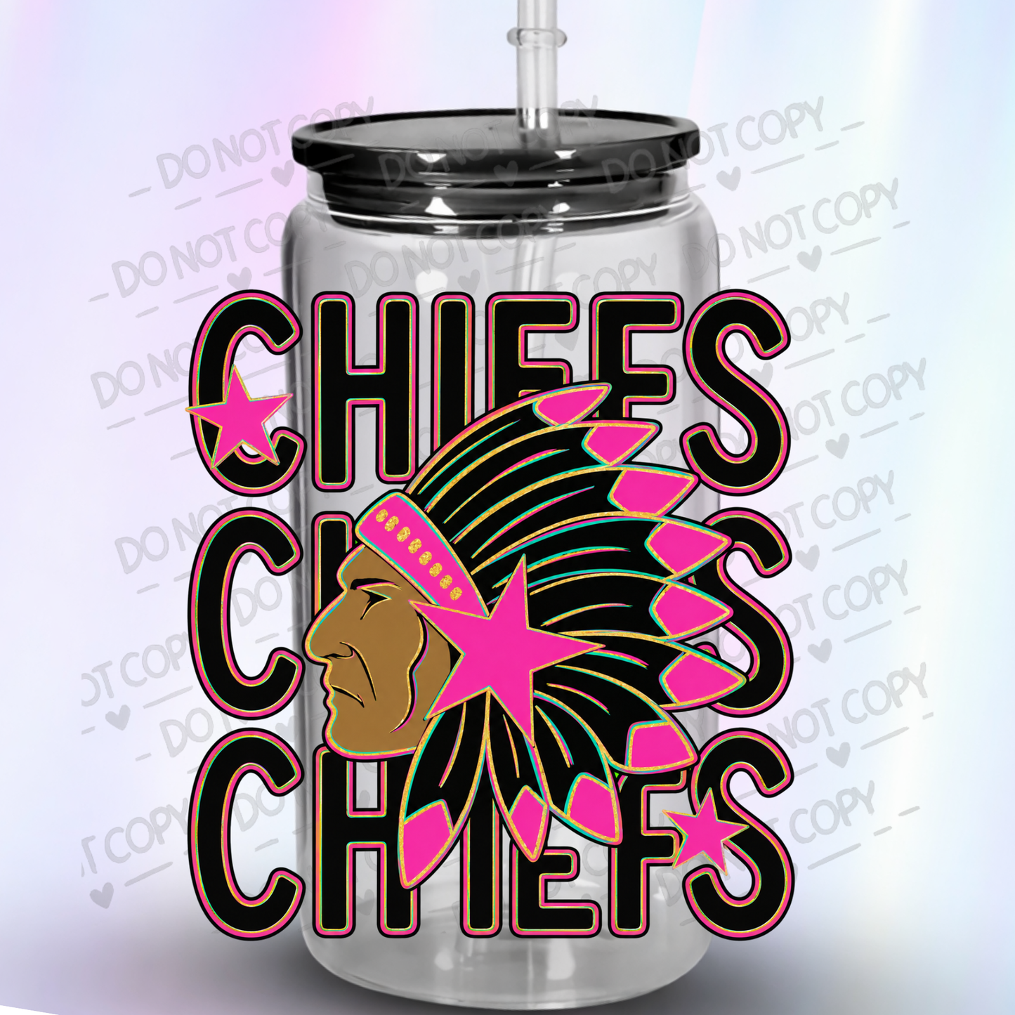 Chiefs Stacked Logo Pink UV DTF Decal