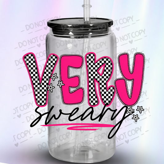 Very Sweary Hot Pink Checkered UV DTF Decal