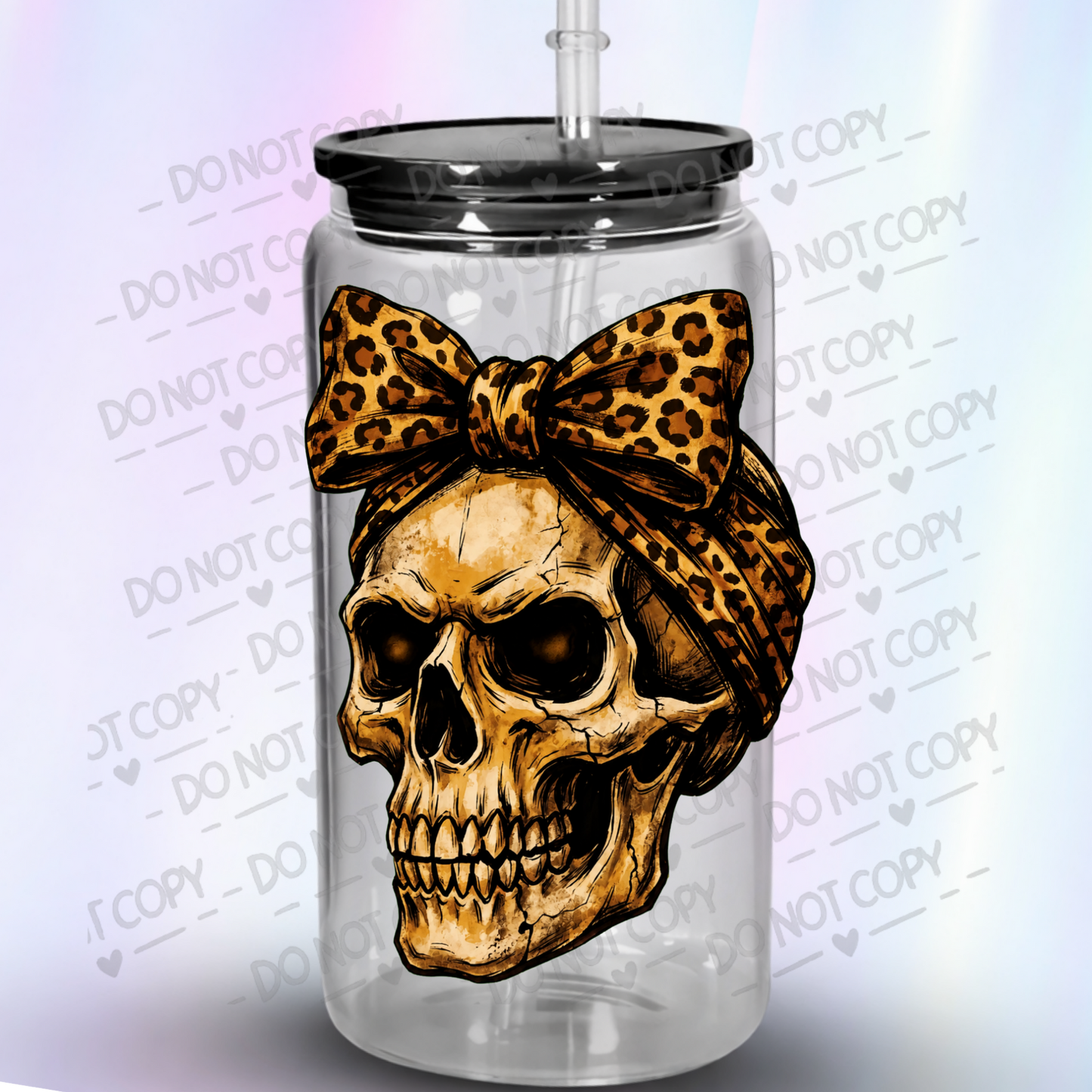Skull Leopard Bow UV DTF Decal