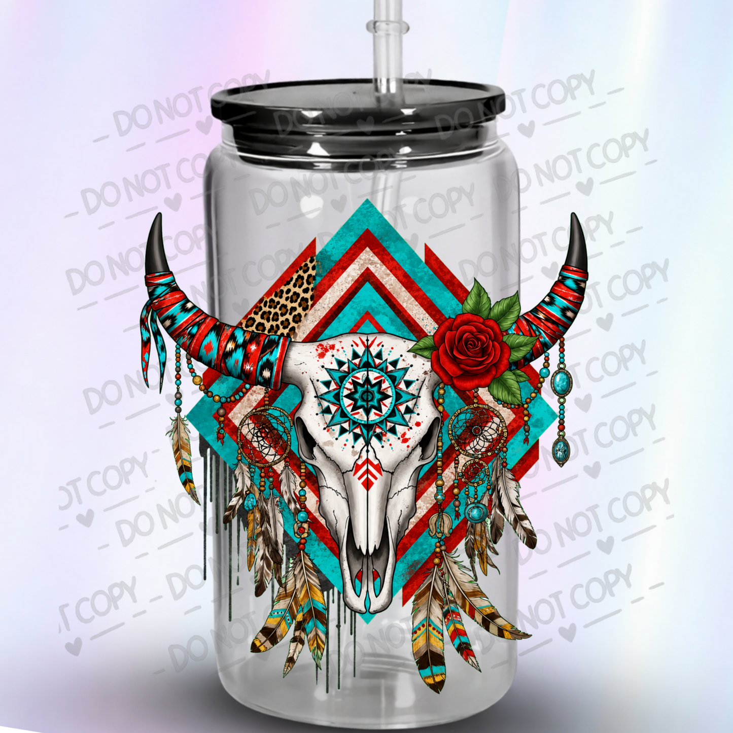 Boho Bull Skull Dreamcatcher is a UV DTF Decal