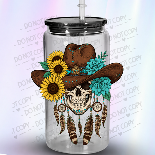 Boho Skull Cowboy Hat UV DTF Decal