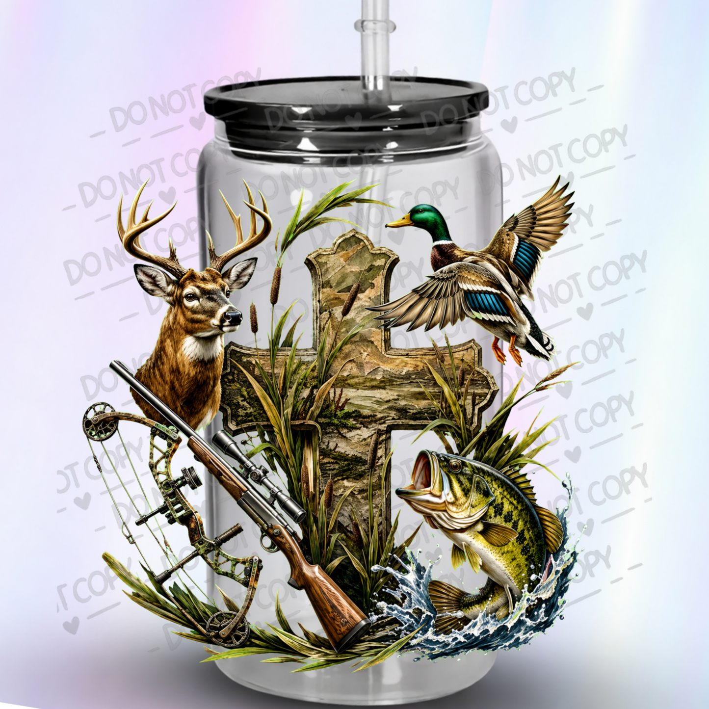 Hunting Fishing Faith Cross UV DTF Decal