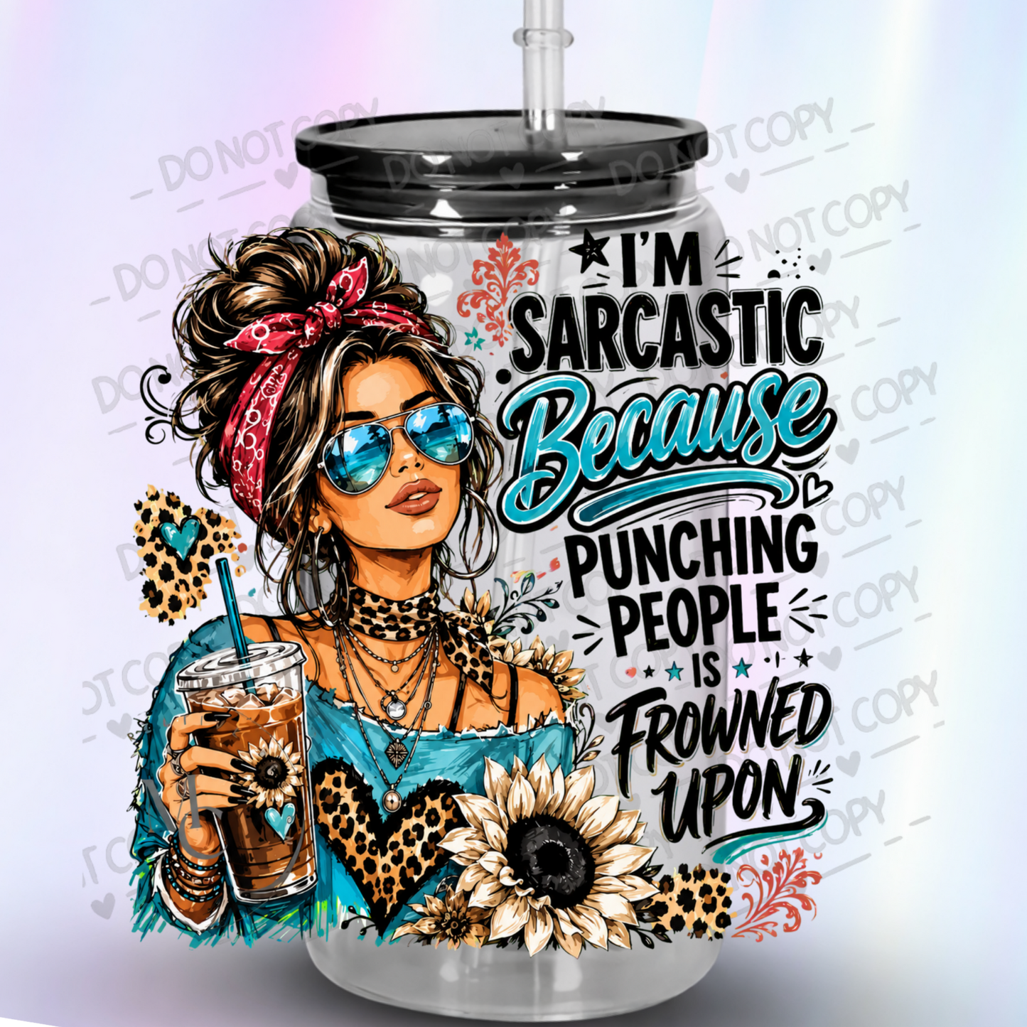 Sarcastic Girl Iced Coffee UV DTF Decal